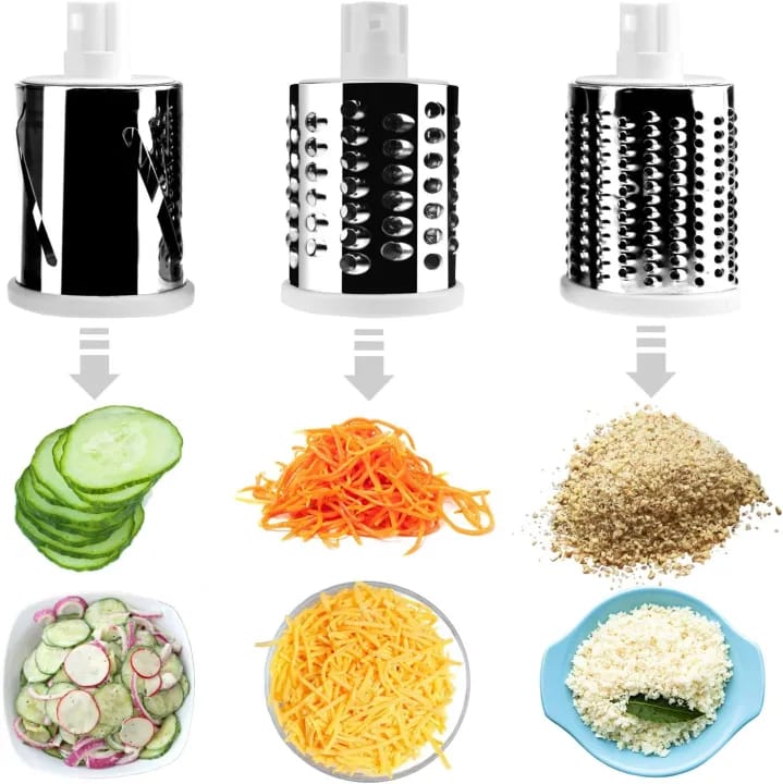 Manual Handle Hand Crank Vegetable Cutter & Cheese Grater | Rotary Slicer with 3 stainless Steel Blades