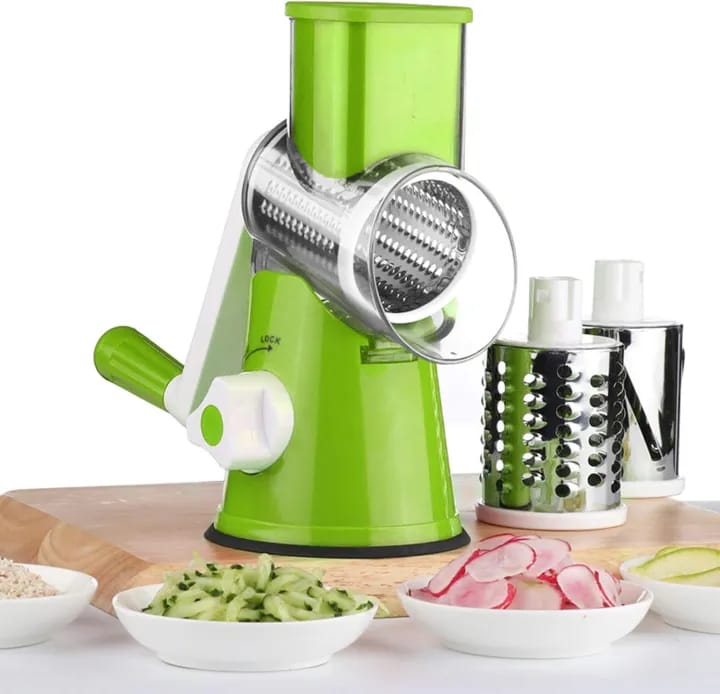 Manual Handle Hand Crank Vegetable Cutter & Cheese Grater | Rotary Slicer with 3 stainless Steel Blades