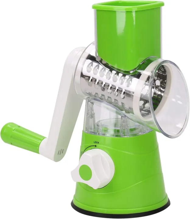 Manual Handle Hand Crank Vegetable Cutter & Cheese Grater | Rotary Slicer with 3 stainless Steel Blades