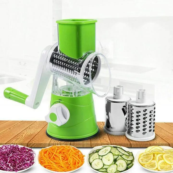 Manual Handle Hand Crank Vegetable Cutter & Cheese Grater | Rotary Slicer with 3 stainless Steel Blades