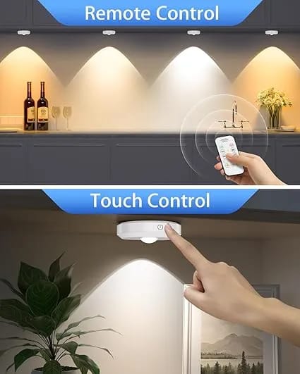 Led Puck Wireless Under Cabinet Night Lamp with Remote Control Lights for Closet, Wardrobe, Bathroom, Hallway | White Light