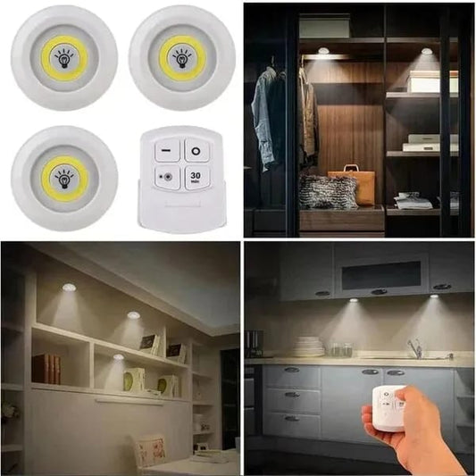 Led Puck Wireless Under Cabinet Night Lamp with Remote Control Lights for Closet, Wardrobe, Bathroom, Hallway | White Light